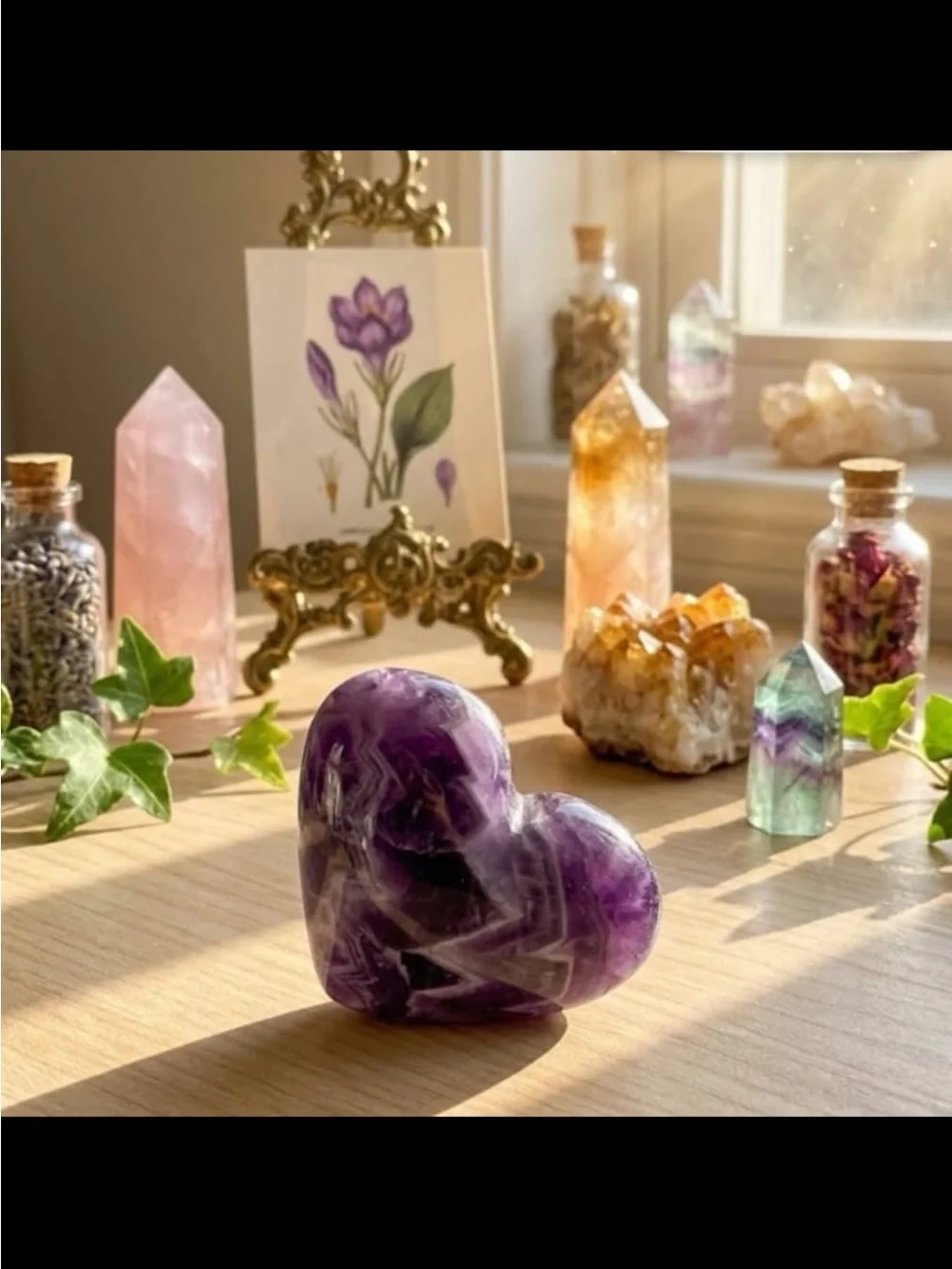Amethyst Heart Crystal Décor - Purple Accent